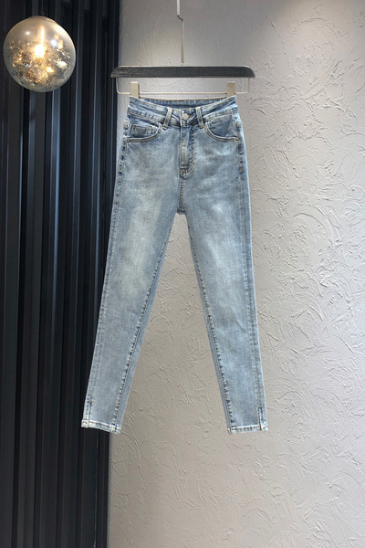 Sieviešu moderni džinsi ar augstu vidukli vienkrāsainu modeli