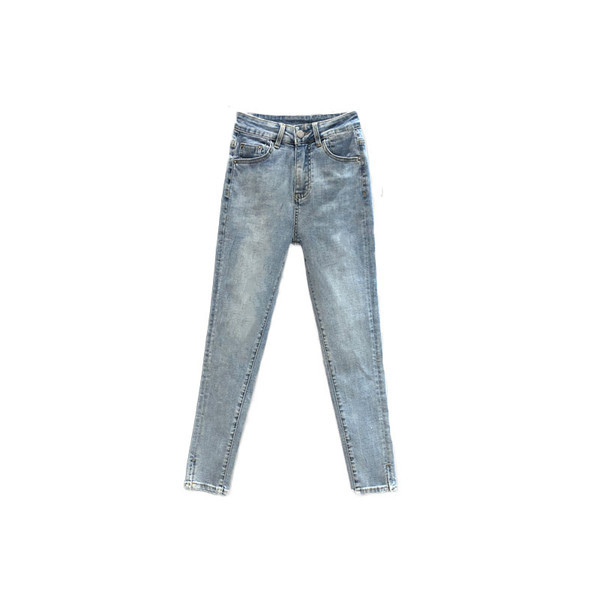 Sieviešu moderni džinsi ar augstu vidukli vienkrāsainu modeli