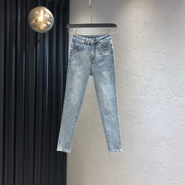 Sieviešu moderni džinsi ar augstu vidukli vienkrāsainu modeli