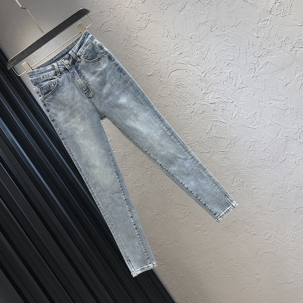 Sieviešu moderni džinsi ar augstu vidukli vienkrāsainu modeli