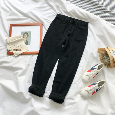 Blugi de dama cu talie inalta si buzunare-stil retro