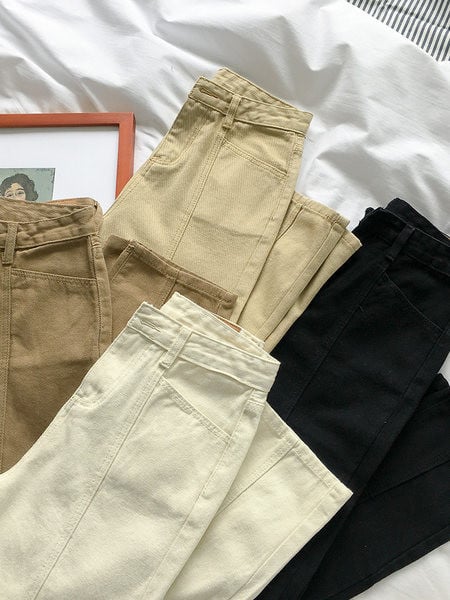 Blugi de dama cu talie inalta si buzunare-stil retro