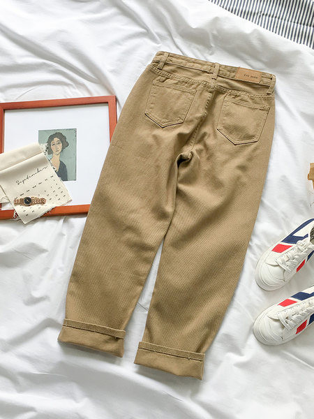 Blugi de dama cu talie inalta si buzunare-stil retro