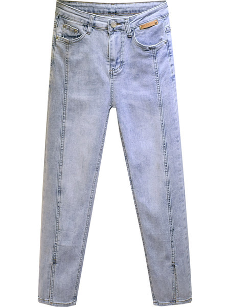 Μοντέρνα γυναικεία τζιν με ψηλή μέση σε μπλε-ίσιο μοντέλο