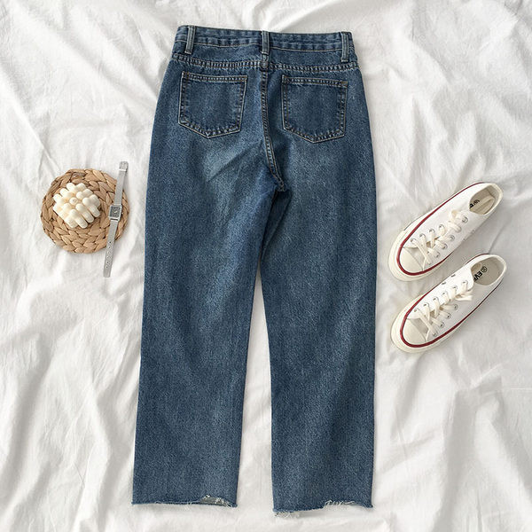 Blugi retro de dama cu talie inalta si buzunare