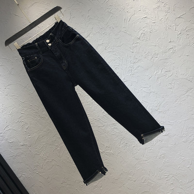 Sieviešu džinsu plats modelis ar augstu vidukli un kabatām