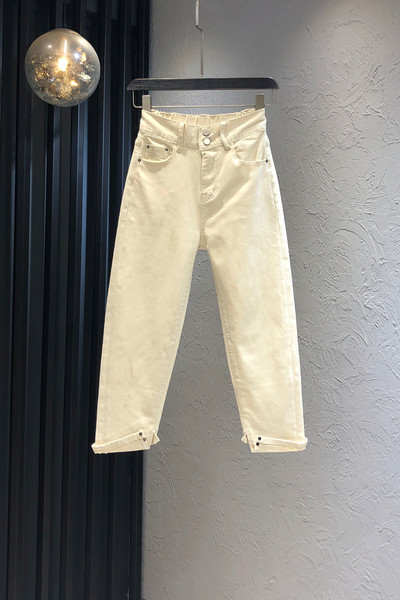 Sieviešu džinsu plats modelis ar augstu vidukli un kabatām