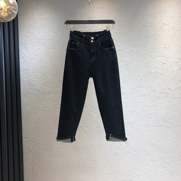 Sieviešu džinsu plats modelis ar augstu vidukli un kabatām