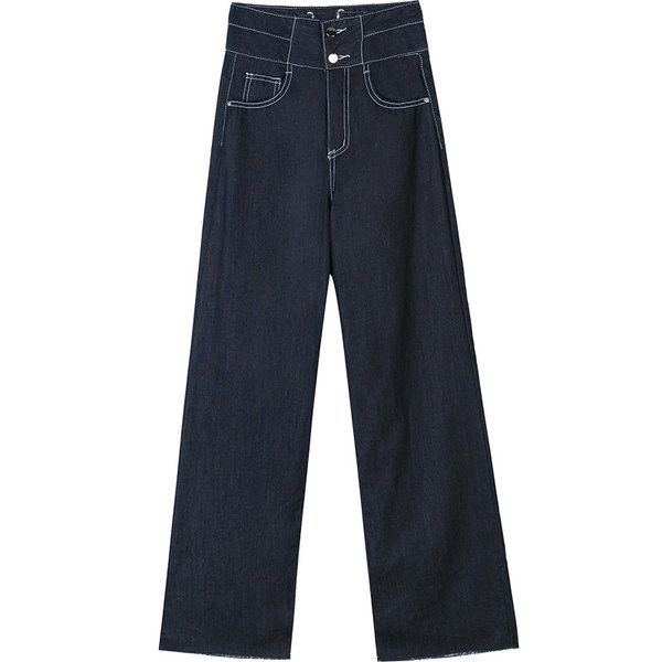 Blugi de dama model lat cu buzunare cu talie inalta si curea