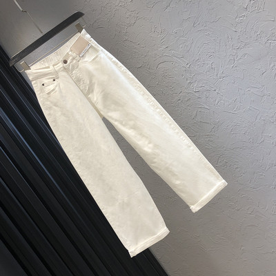 Γυναικεία τζιν casual με τσέπη και ψηλή μέση σε λευκό και μπεζ χρώμα