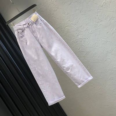 Γυναικεία τζιν casual με τσέπη και ψηλή μέση σε λευκό και μπεζ χρώμα