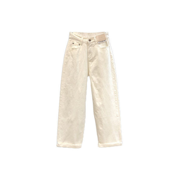 Γυναικεία τζιν casual με τσέπη και ψηλή μέση σε λευκό και μπεζ χρώμα