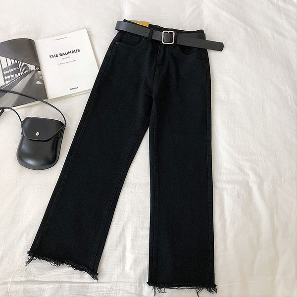 Blugi de dama model drept cu talie inalta si curea