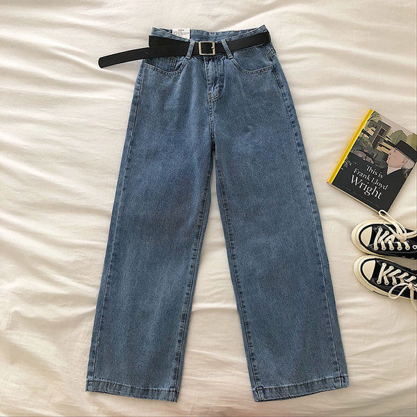 Blugi de dama model drept cu talie inalta si buzunare