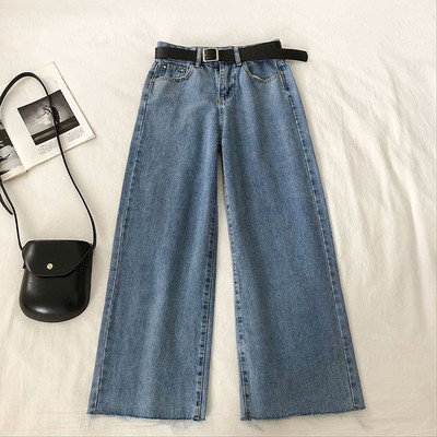 Γυναικεία τζιν ίσιο μοντέλο με ψηλή μέση και τσέπες