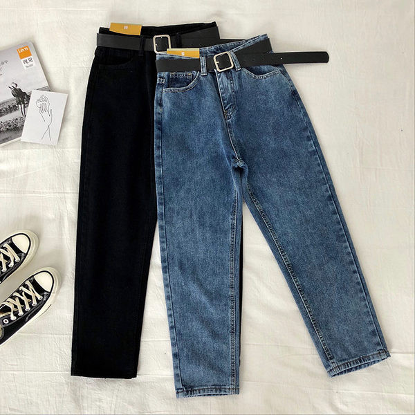 Sieviešu džinsi ar augstu vidukli un kabatām