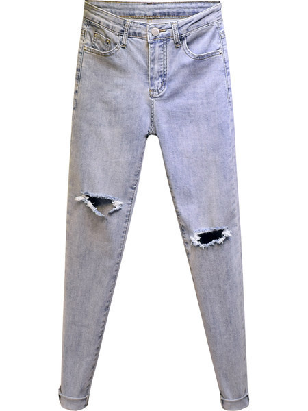 Casual γυναικεία τζιν με σκισμένα  μοτίβα