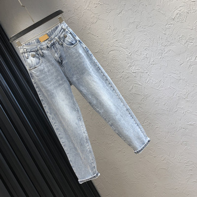 Sieviešu moderni džinsi ar augstu vidukli - zilā krāsā