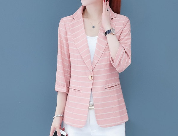 Γυναικείο κοντό ριγέ κοντό σακάκι με κουμπί και ντεκολτέ 
