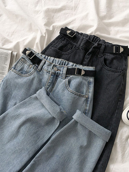 Sieviešu platie džinsi ar kabatām un elastīgu jostasvietu