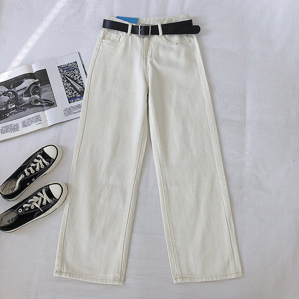 Blugi de dama model drept cu talie inalta si curea