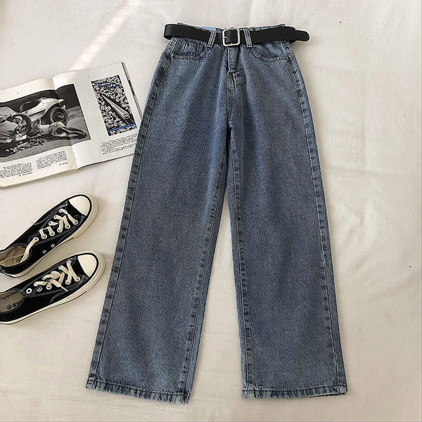 Blugi de dama model drept cu talie inalta si curea