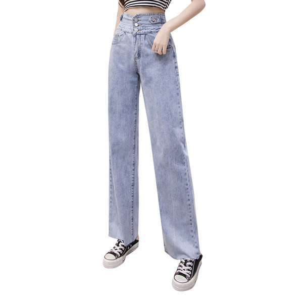 Blugi de dama cu talie inalta si nasturi - model larg