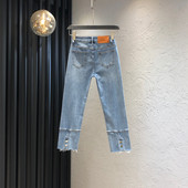 Γυναικεία μοντέρνα τζιν με κουμπιά και ψηλή μέση σε μπλε χρώμα