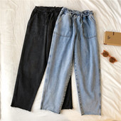 Γυναικεία casual τζιν με ψηλή μέση και τσέπες