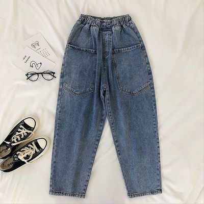 Casual γυναικεία τζιν με ελαστική μέση και τσέπες