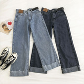 Blugi de dama model drept cu talie inalta si buzunare