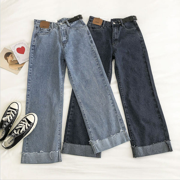 Blugi de dama model drept cu talie inalta si buzunare