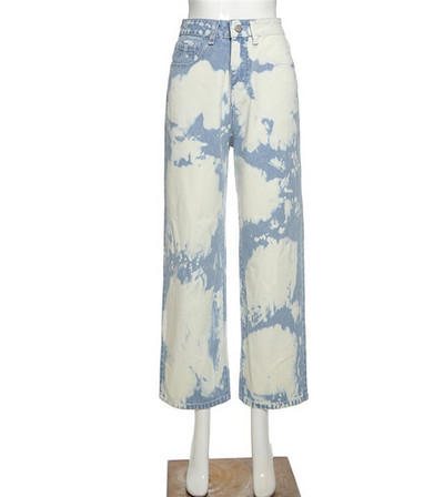 Μοντέρνα φαρδιά τζιν με ψηλή μέση σε ιριδίζοντα χρώματα