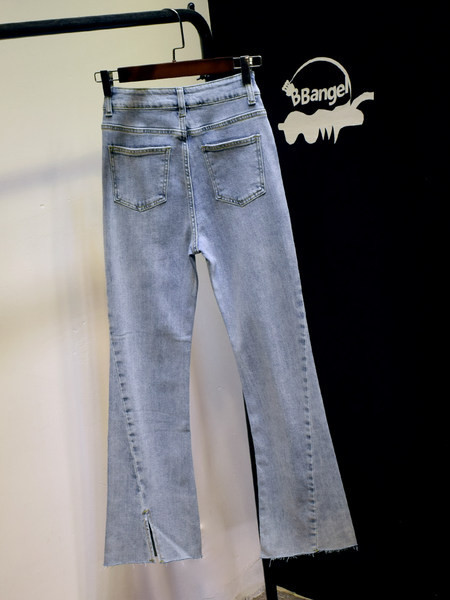 Blugi casual de dama cu crapaturi si talie inalta in albastru