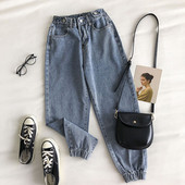 Γυναικεία τζιν casual με ελαστική και ψηλή μέση