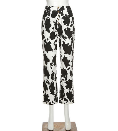 Plašs džinsu modelis ar dzīvnieku apdruku un 7/8 garumu