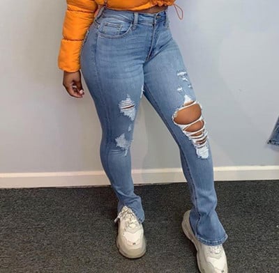 Σλιμ μοντέλο γυναικεία τζιν με σκισμένα μοτίβα και σχισμές