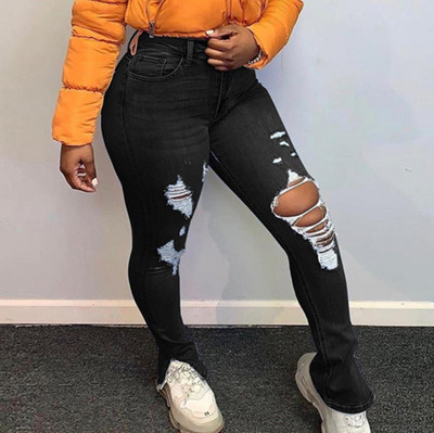 Σλιμ μοντέλο γυναικεία τζιν με σκισμένα μοτίβα και σχισμές