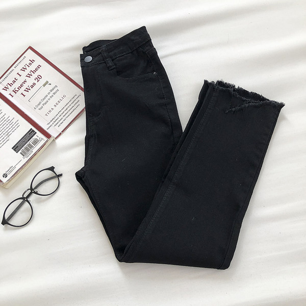 Blugi de dama negri cu talie inalta si lungime 9/10