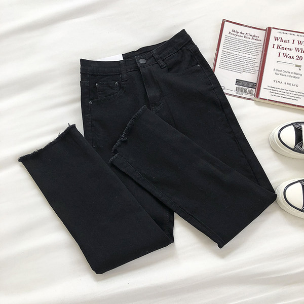 Blugi de dama negri cu talie inalta si lungime 9/10