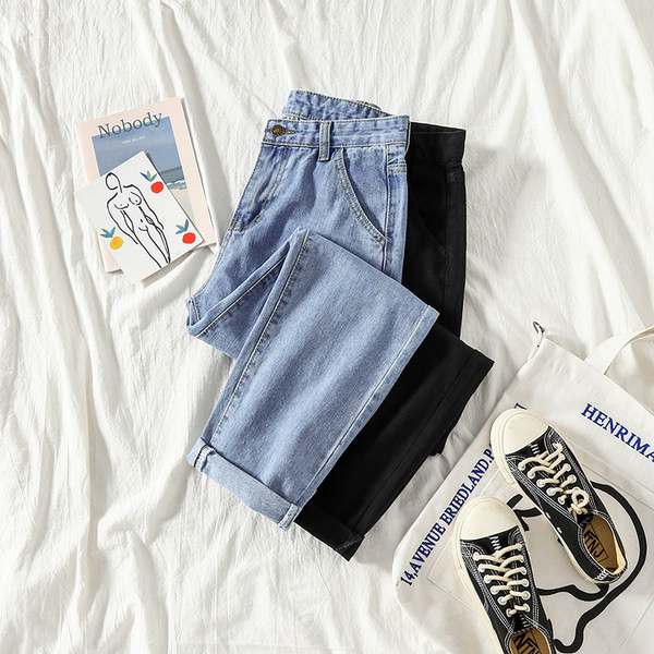 Sieviešu platie džinsi ar pogu un kabatām