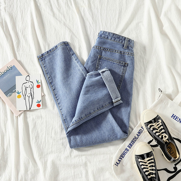 Sieviešu platie džinsi ar pogu un kabatām