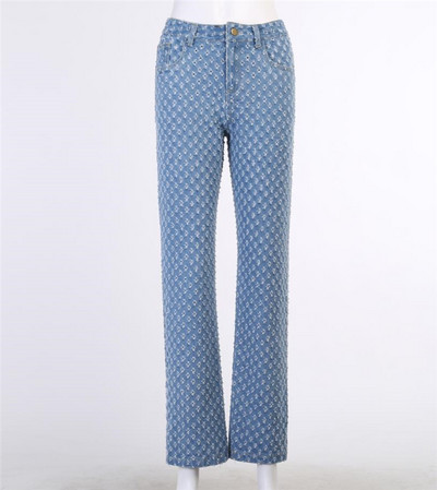 Μοντέρνα τζιν με σκισμένα εφέ και κορδόνια στη μέση