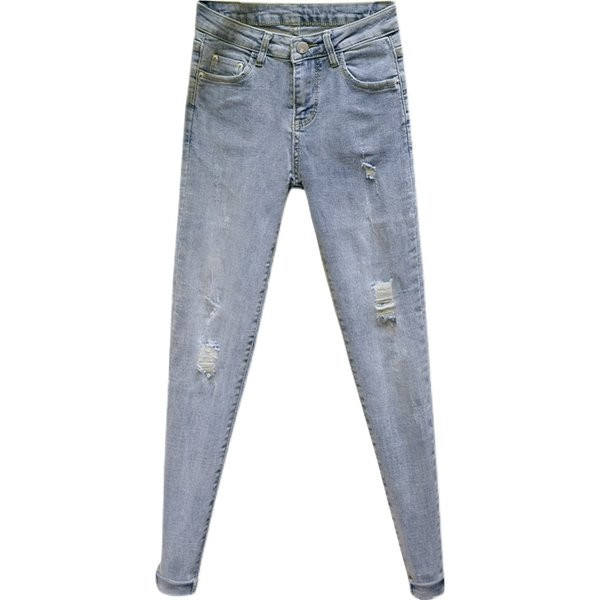 Ikdienas sieviešu džinsi ar saplēstiem elementiem -Slaids modelis