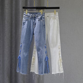 Blugi de dama cu cravate si talie inalta