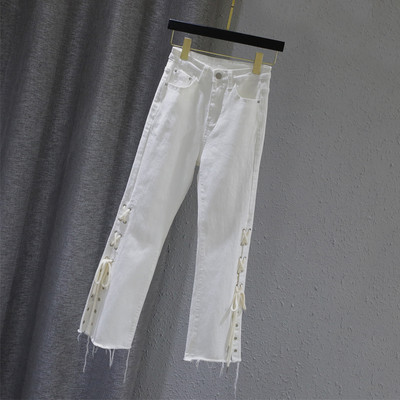 Blugi de dama cu cravate si talie inalta