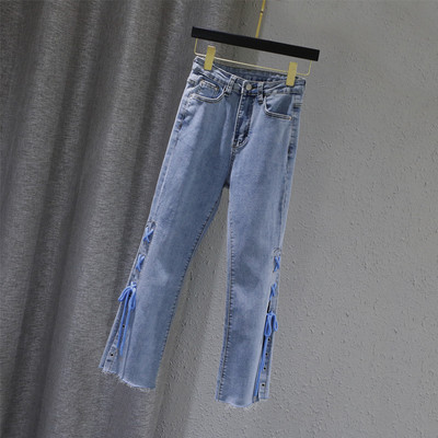 Blugi de dama cu cravate si talie inalta