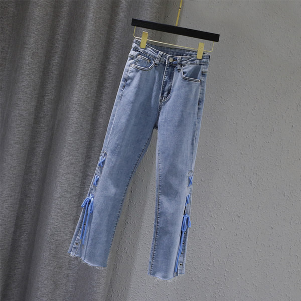 Blugi de dama cu cravate si talie inalta