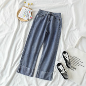 Blugi lati cu buzunare si talie inalta