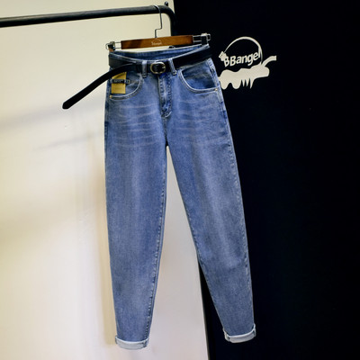 Νέο μοντέλο γυναικεία τζιν με τσέπες και έμβλημα - μπλε και γκρι χρώμα